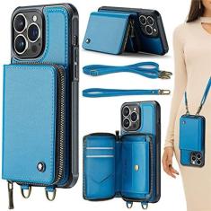 Imagem de Capa de suporte flip de couro para iPhone 14 Plus 13 12 11 Pro Max Zipper Carteira Capa para celular Samsung Galaxy S23 S22 S21 Ultra, azul, para iPhone 14 Pro