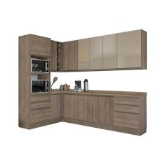 Imagem de Cozinha Modulada Completa Maxxi 13 Peças (4 Armários + 4 Balcões + 1 Paneleiro + 4 Complementos) C13P03 Nogal - Kappesberg