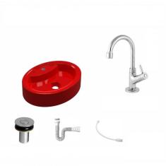 Imagem de Kit Cuba OV43 com Torneira 1198 Metal e Válvula Click 1 Polegada B e Sifão Pvc e Flexível Compace 