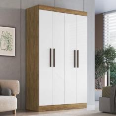 Imagem de Guarda-roupa Solteiro 4 Portas 2 Gavetas Internas New Recife Off White/Nogueira