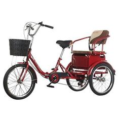 Imagem de Triciclo adulto de 50 cm para uso ao ar livre, 6 velocidades, armação de aço de alto carbono, triciclo de cruzeiro de 3 rodas com assento traseiro para idosos, mulheres, homens, pedalar