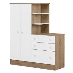 Imagem de Guarda Roupa com Cômoda Doce Sonho 4070 Carvalho Rústico TOQ Branco – Qmovi