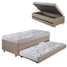 Imagem de Bicama Box Baú 88X188 Material Sintético Linho Bege Com Colchão De Esp