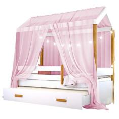 Imagem de Cama Montessoriana Solteiro Com Auxiliar Led E Voal Rosa - Casah