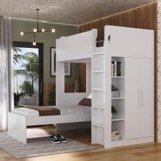Imagem de Beliche com Armário 2 Portas 4 Nichos 1 Mesa de Apoio 1 Gaveta 8299 Foscarini Branco