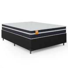 Imagem de Cama Box Casal Queen Colchão Qatar 158x198x60cm Branco / Preto - Suporta Até 200 Kg Por Pessoa