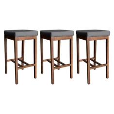 Imagem de Kit 3 Banquetas Alta para Cozinha Bali Madeira Castanho Suede Cinza CCS