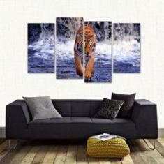 Imagem de Quadro Decorativo Tigre Sala Mosaico Em Tecido 4 Peças 1