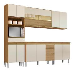 Imagem de Armário de Cozinha Completa com Balcão e Nicho para Micro-ondas 13 Portas 3 Gavetas Clara Atacama/Off White Aramóveis