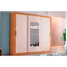 Imagem de Guarda Roupa Casal 3 Portas de Correr e 4 Gavetas c/ Espelho Veneza Premium Naturale/Off White - Rufato