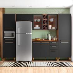 Imagem de Armário De Cozinha Completa Vidro Reflecta Com Adega 9 Portas 4 Gavetas Favorita Preto / Nature