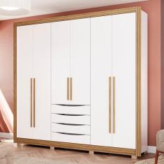 Imagem de Guarda-Roupa Casal 100% MDF Kappesberg c/Pés 6 Portas 4 Gavetas Branco/Nogueira