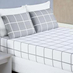 Imagem de Jogo De Lençol King Austin Micropercal 200 Fios - 3 Peças Cor Xadrez Cinza