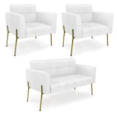 Imagem de Sofá Namoradeira E 2 Poltronas Pé De Ferro Dourado Elisa Corano D03 - D'rossi Cor Branco