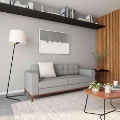 Imagem de Sofá 3 Lugares Calmness Pés E Base Em Madeira Linho Cotton Cinza 180 Cm