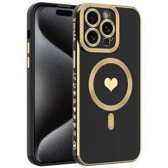 Imagem de wahhle Capa magnética para iPhone 14 Pro Max, capa de telefone fofa de coração de amor de luxo compatível com Magsafe para mulheres e meninas com protetor de câmera