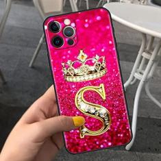 Imagem de Capa de telefone de carta de diamantes rosa para iPhone 11 7 12 13 Pro XR X XS Max 6 6S 8 Plus SE Capa macia à prova de choque Funda SE2022,B07,Para iphone 12