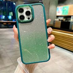 Imagem de Revestimento brilhante brilhante Bling Clear 2 em 1 capa de telefone de borda macia para iphone 14 13 12 11 Pro Max Plus capa traseira acrílica fosca, verde, para iPhone 13