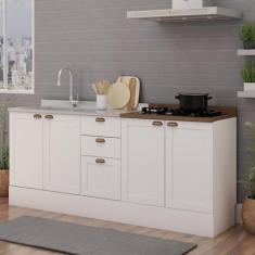 Imagem de Balcão De Cozinha Iluminata 4 Portas 3 Gavetas 100% Mdf Branco/Ébano -