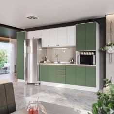 Imagem de Cozinha Modulada Celeste Kappesberg 100% MDF Branco/Verde 8 Peças