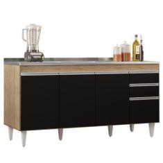 Imagem de Balcão Gabinete com Pia Inox 160cm Arkansas Castanho/Preto - Lumil - L