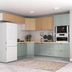 Imagem de Cozinha Modulada 8 Peças com Tampo 1 Torre 4 Aéreos 3 Balcões Arizona Cabecasa Madeiramadeira Figueira/Menta