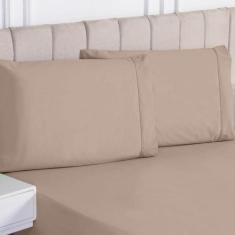 Imagem de Jogo Lençol Liso Queen 3 Peças 180 Fios 100% Algodão - Caqui - Sucadu 