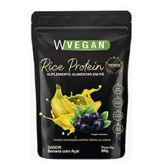 Imagem de W Vegan Rice Protein Premium 900G Embalagem Refil Wvegan Sabor Banana Com Acai Vegano Proteina De Arroz