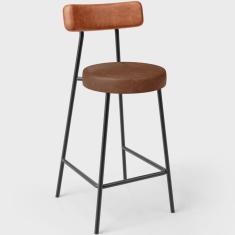 Imagem de Banqueta Baixa Cozinha Sala Jantar Bancada Milão L02 Couríssimo Camel Marrom - Lyam Decor