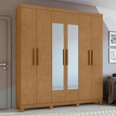 Imagem de Guarda-roupa Casal 6 Portas 3 Gavetas Jazz com espelho e com Pés Amêndoa Clean