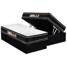 Imagem de Cama Box Baú Solteiro: Colchão Espuma Castor D33 Black e White Air Double Face Euro Pillow + Base crc Suede Black(88x188)
