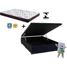 Imagem de Cama Baú Casal Preto Suede + Colchão Espuma D33 138x188x8