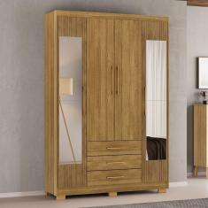 Imagem de Guarda-Roupa Solteiro Reus 4 Portas 3 Gavetas com Espelho Natural/Brisa - Pnr Móveis