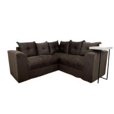 Imagem de Sofá de Canto L Marrom Almofadas Lisas