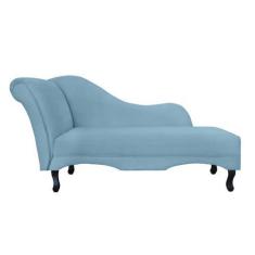 Imagem de Recamier Decorativo Divã Olivia Suede Azul Tifany Pés Madeira Ms Decor