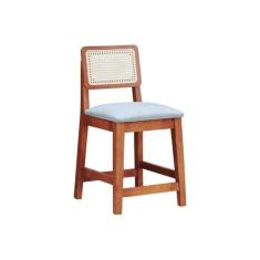 Imagem de Banqueta Baixa/cadeira Gabi Madeira Maciça Encosto Telinha Natural Assento Estofado Linho Amêndoa/Bege