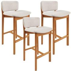 Imagem de Kit 03 Banquetas Alta Para Cozinha Sala de Jantar Bar Dara L02 Linho C