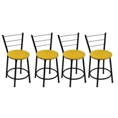 Imagem de Kit 4 Banquetas Baixas Preta com Encosto Assento Amarelo