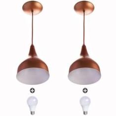 Imagem de 2 Lustres Pendente Gota Media Alumínio 30cm Cobre + Lampada