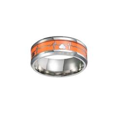 Imagem de Happyyami Anel de aço inoxidável de titânio que brilha no escuro padrão ECG anéis de dedo unissex anel de compromisso aliança de casamento joias