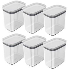 Imagem de Kit 6 Potes Herméticos Retangulares Médios Com Tampa 1,5L Porta Mantimentos Cozinha 