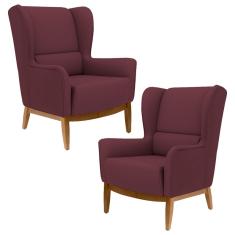 Imagem de Kit 2 Poltronas Decorativas Base Manu Madeira Milena B-278 Veludo Marsala  - Domi