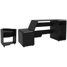 Imagem de Mesa Gamer Xt Racer Space One Preta E Branca - 2 Nichos + Estante Game