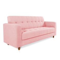 Imagem de Sofá 03 Lugares Arezzo Suede Rosa Bebê Pés Chanfrado Castanho - D'Rossi