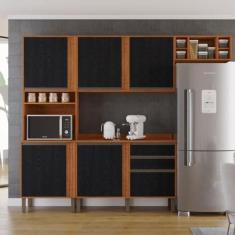 Imagem de Cozinha Compacta 4 Peças 5 Portas 2 Gavetas Pérola Cinamomo/preto
