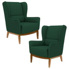 Imagem de Kit 2 Poltronas Decorativas Base Manu Madeira Milena B-303 Veludo Verde Musgo - Domi