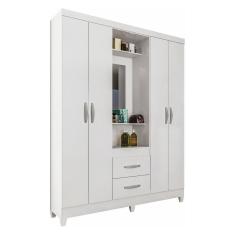 Imagem de Guarda-roupas 4 Portas 2 Gavetas Com Espelho Multimóveis Cr35132 Branco Brilho Branco Brilho
