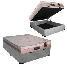 Imagem de Cama Box Baú Casal Suede + Colchão Molas Ensacadas Santorini Luflex 71x138x188 Cinza
