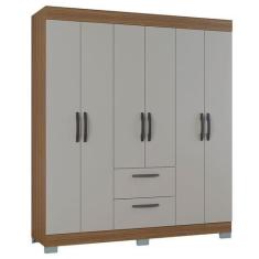 Imagem de Guarda Roupa Casal Tóquio 6 Portas Castanho Off White - Poquema - Poqu