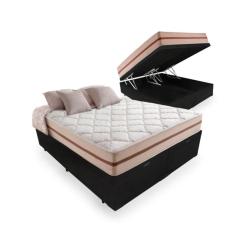 Imagem de Cama Box Baú King Tecido Sintético Preto com Colchão Pillow Angel - Bello Box - Molas Ensacadas